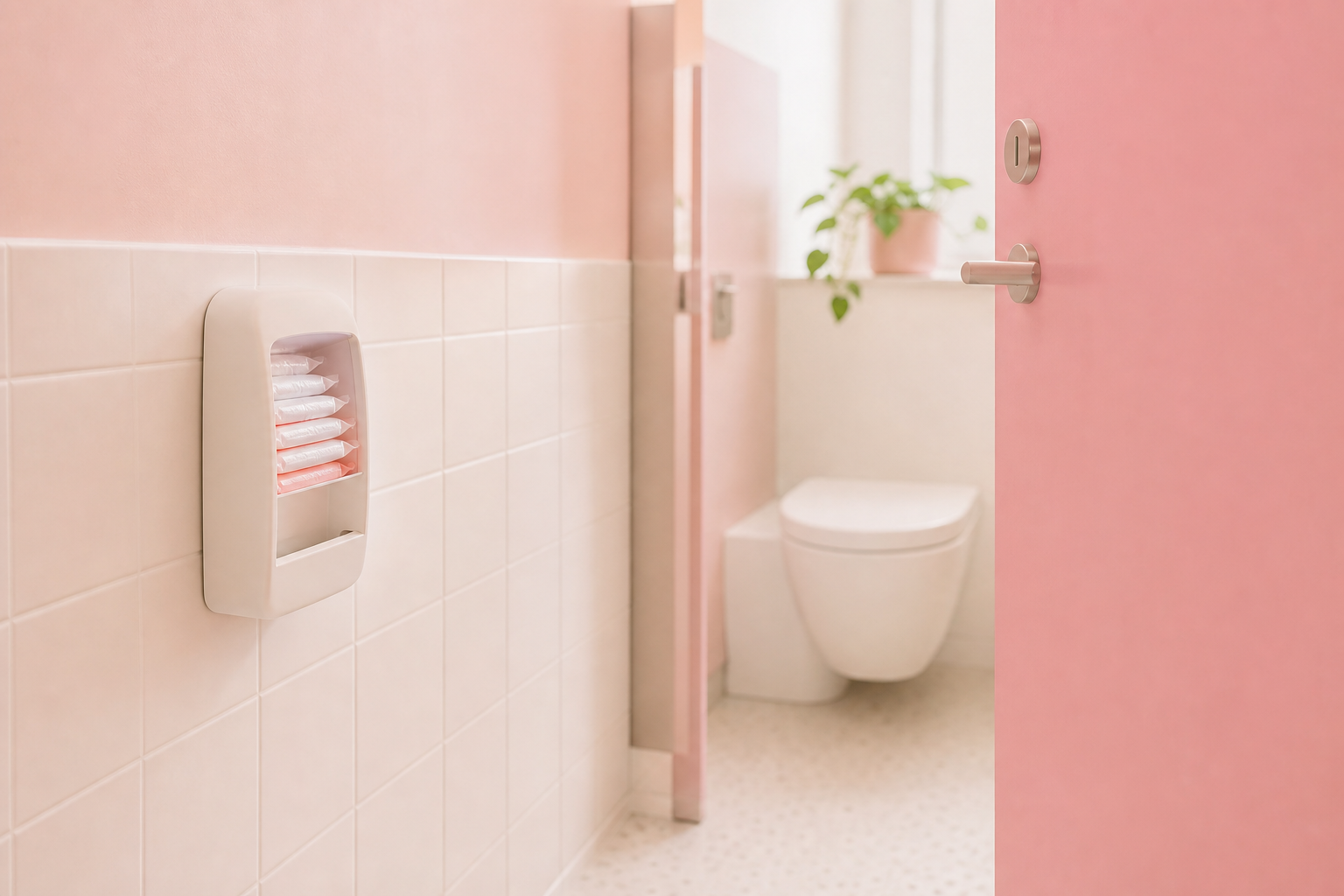 Rustige, gevulde toiletruimte met wanddispenser